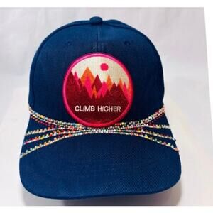 Handmade Navy Blue Rhinestone Bling Glam Activewear Streetwear Baseball Cap Hat